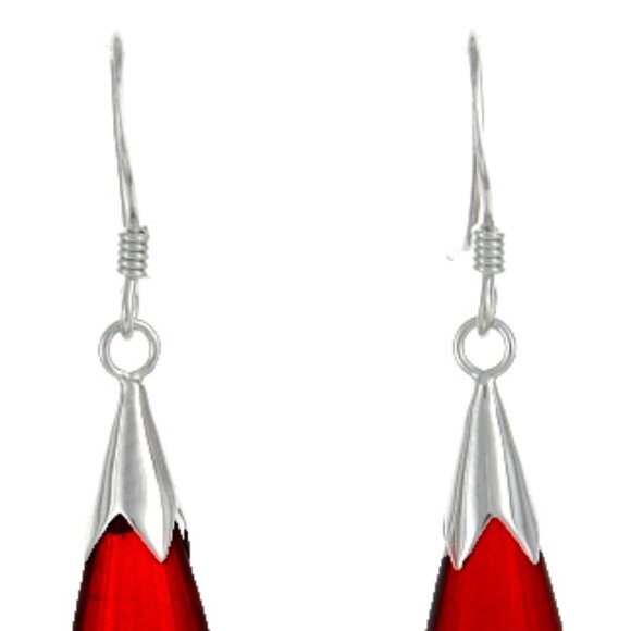 925 Sterling Silver Natural Red Agate Drop Earrings - Picture 3 of 3